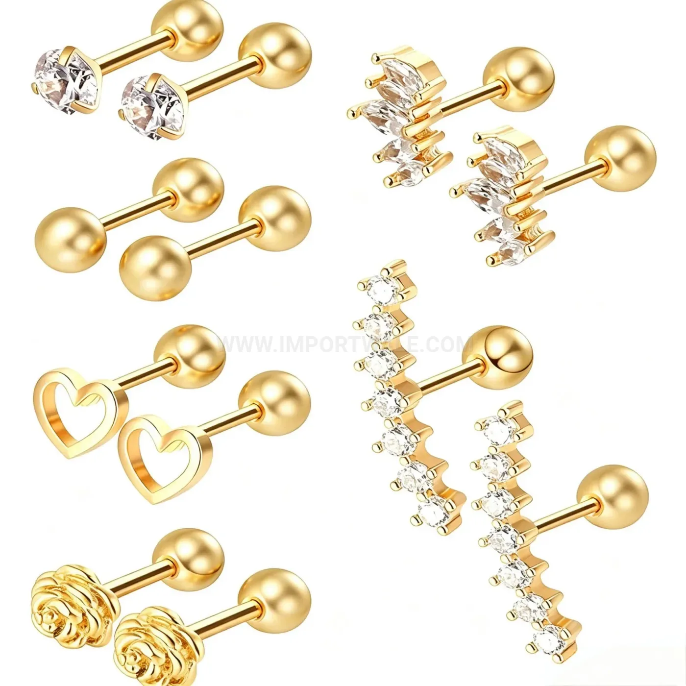 Modern Stainless Steel Heart Rhinestone Flat Back Piercing Studs