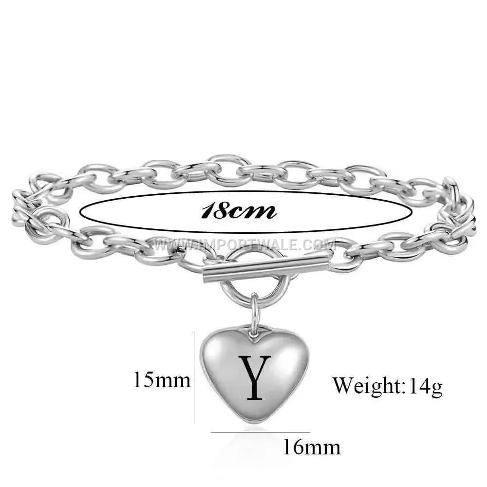 Stainless Steel Heart Cross Chain Toggle Clasp Bracelet