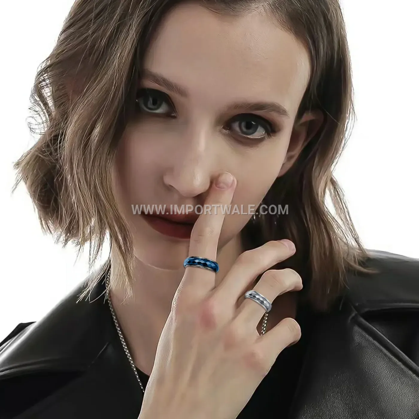 Rhombic Engraved Rotating Stainless Steel Double Layer Ring