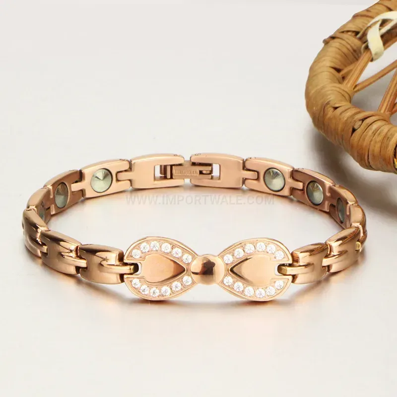 Modern Titanium Bow Link Bio Magnetic Bracelet with Germanium Elements