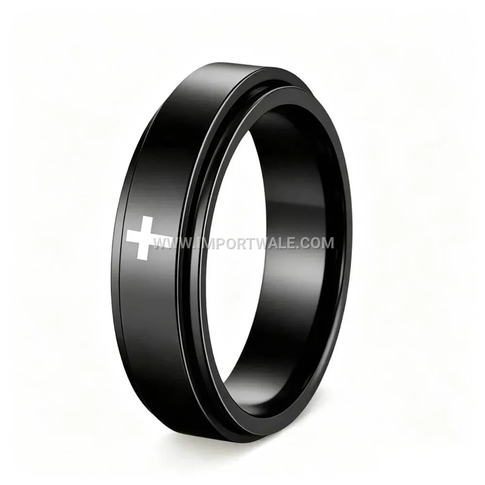 Spinning Cross Band Ring in Stainless Steel