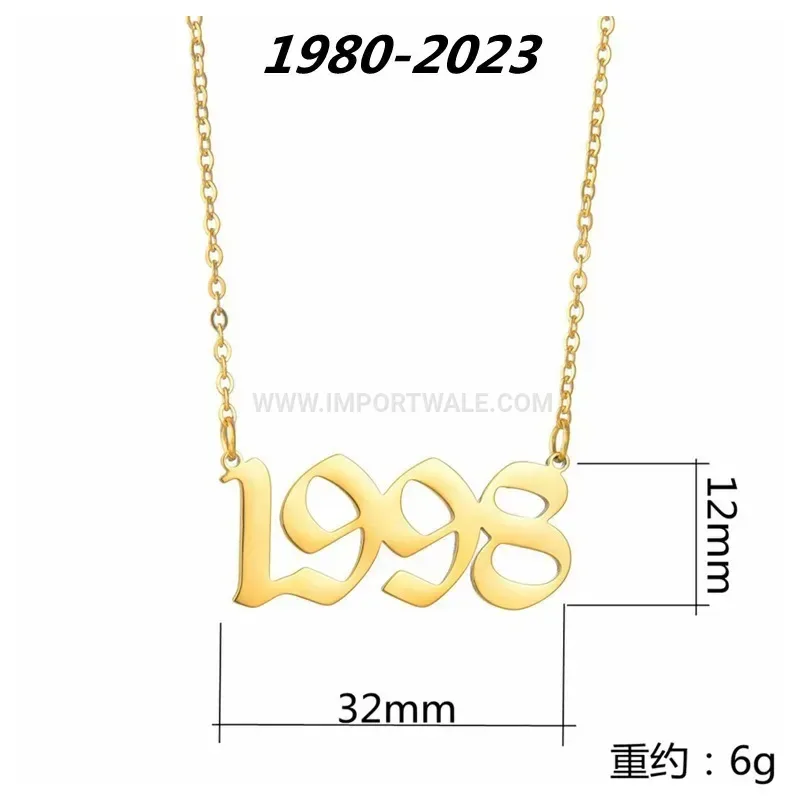 Customizable Stainless Steel Birth Year Number Pendant Necklace