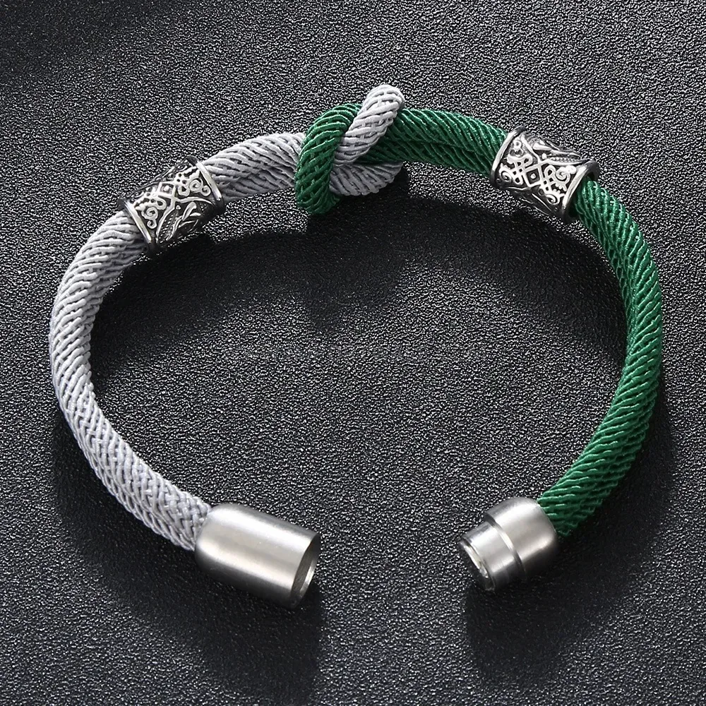 Two-Tone Braided Leather Stainless Steel Knot Bracelet