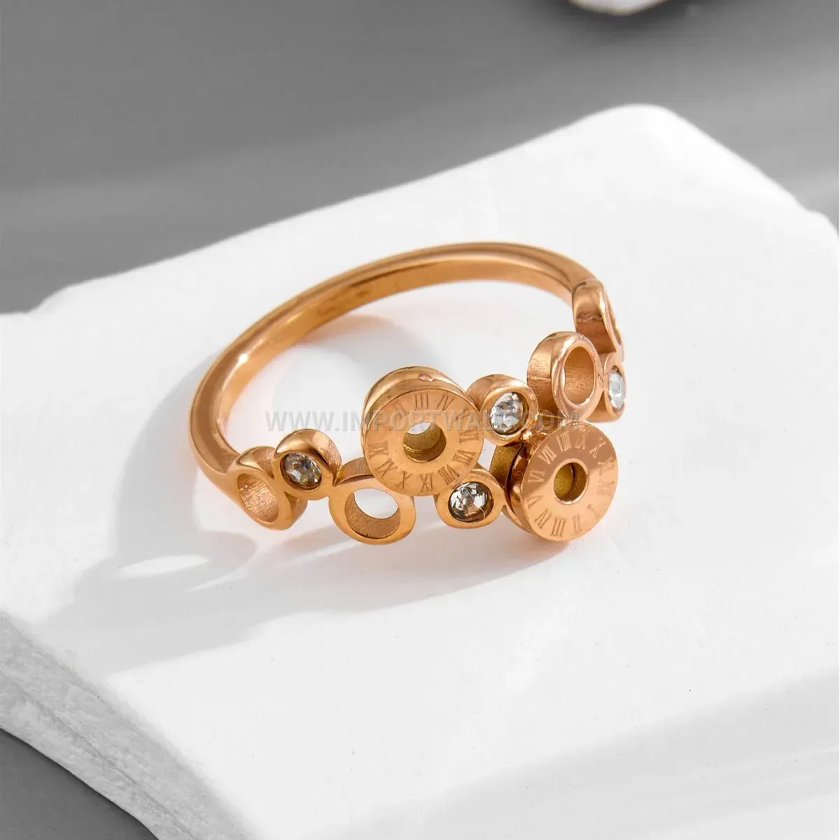 Roman Numeral Cutout Rhinestone Titanium Steel Ring