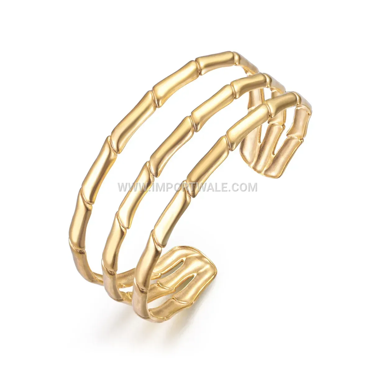 Triple Layer Bamboo Motif Stainless Steel Open Cuff Bracelet