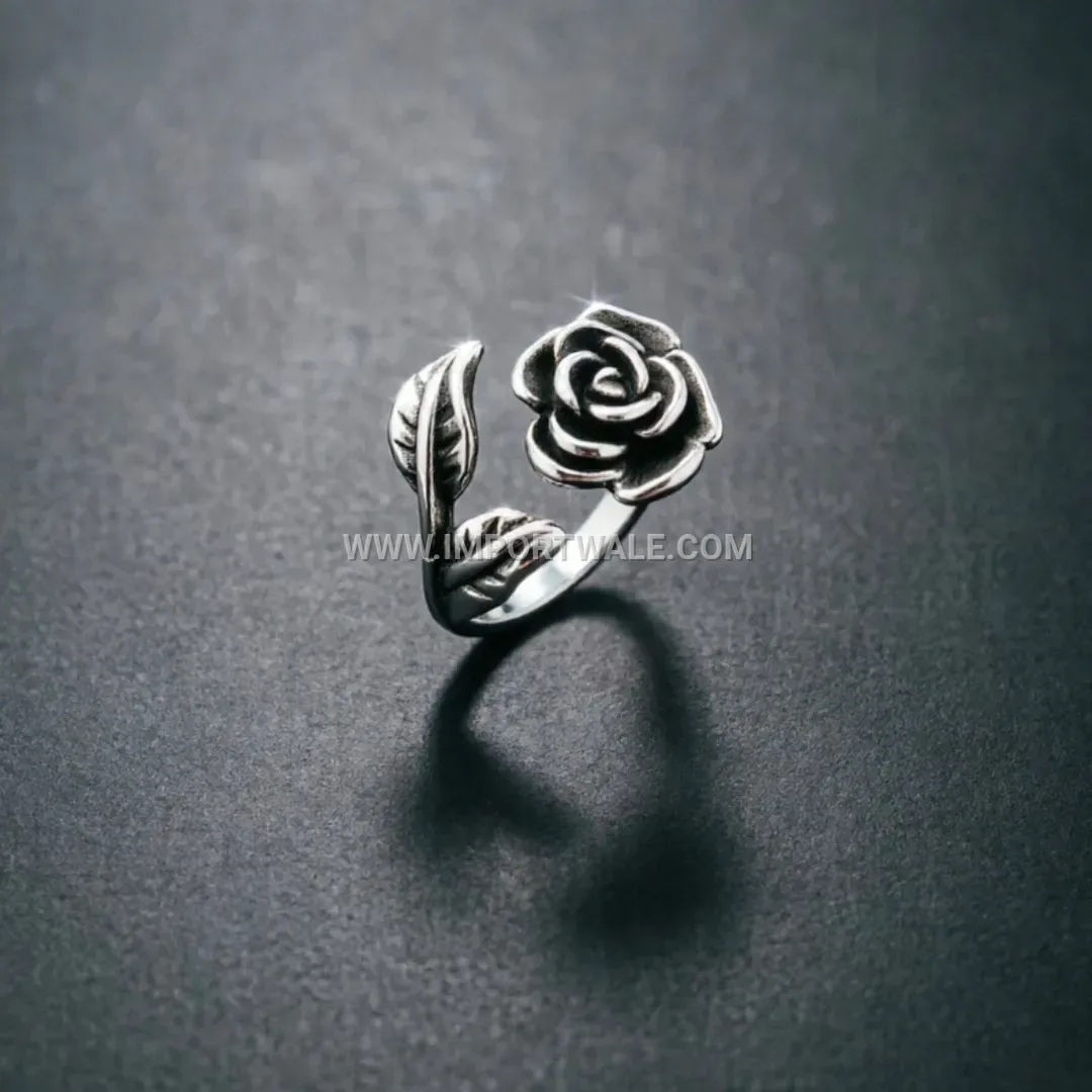 Polished Stainless Steel Sculptural Rose Flower Statement Ring
