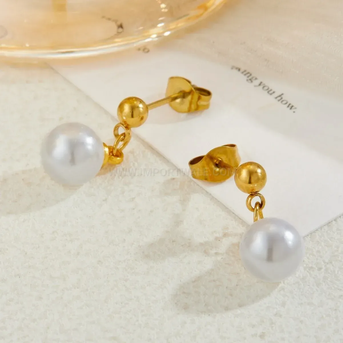 French Luxury Gold Plated Stainless Steel Pearl Drop Earrings