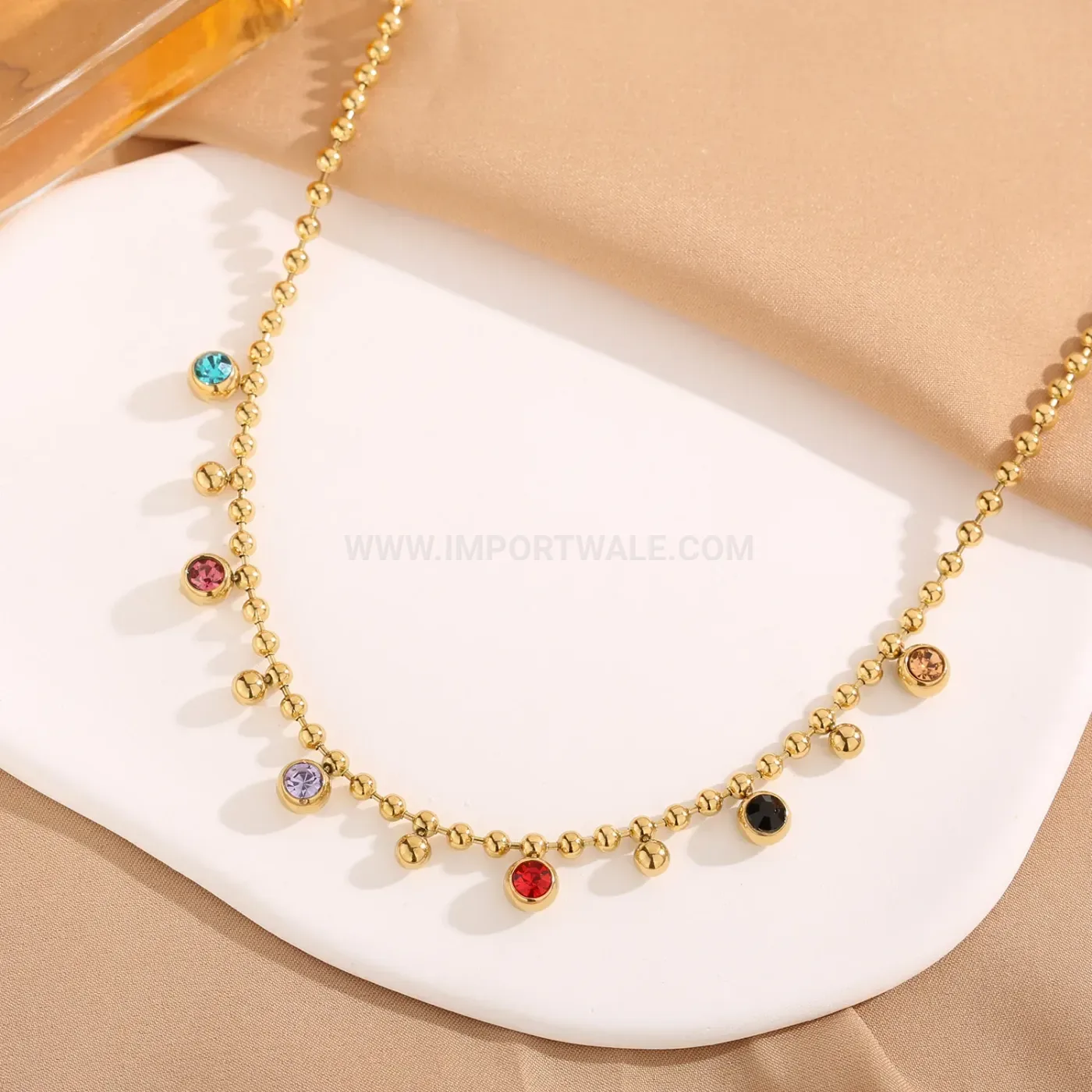 Bold Gold-Plated Titanium Steel Bead Chain Crystal Set