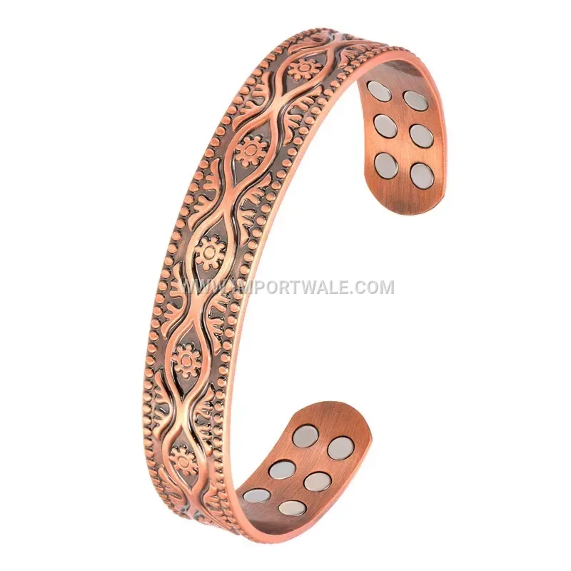 Vintage Sunflower Pure Copper Double-Row Magnetic Cuff Bracelet