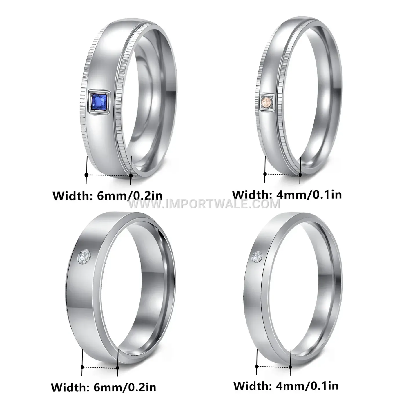 Minimalist Rhinestone Accent Stainless Steel Couple Band