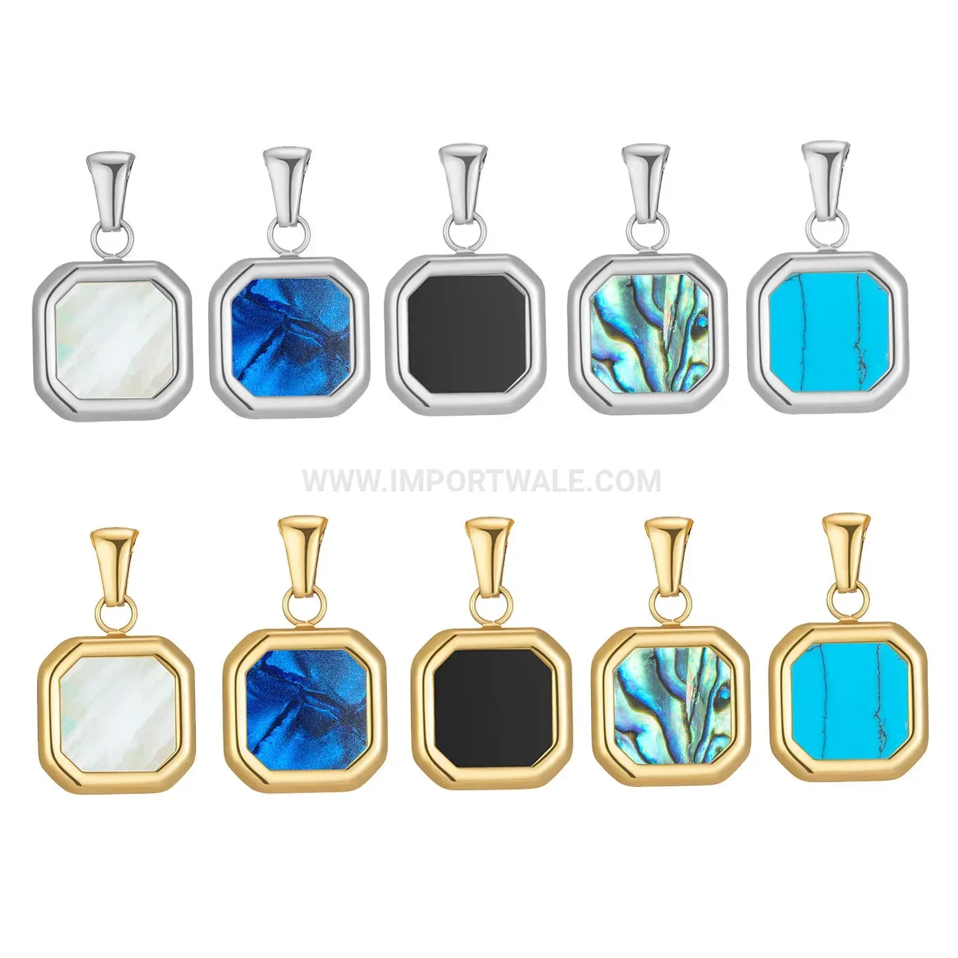 Geometric Inlaid Square Stainless Steel Pendant Necklace