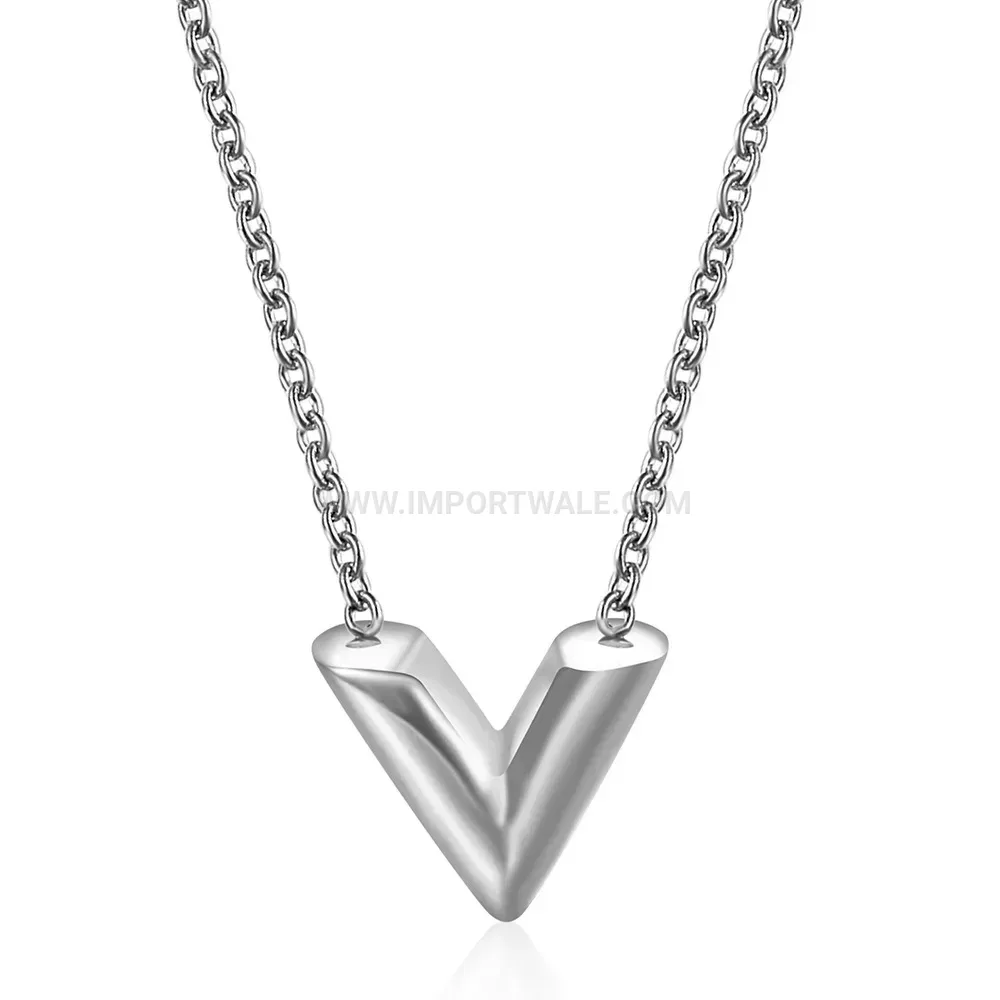 Minimalist Stainless Steel V Initial Pendant Choker Necklace