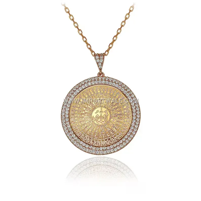 Zircon Inlaid Stainless Steel Quran Pendant Islamic Religious Necklace