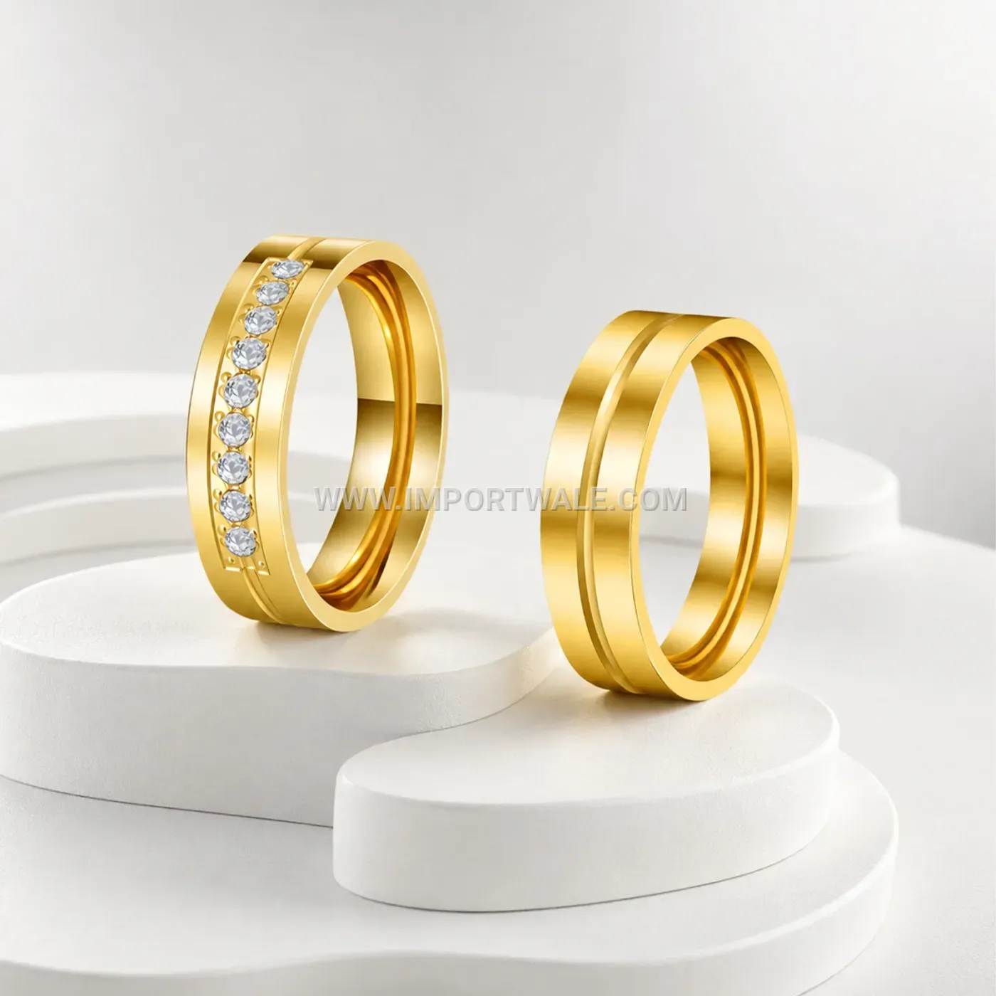 Minimalist Stainless Steel Rhinestone Accent Ring Set