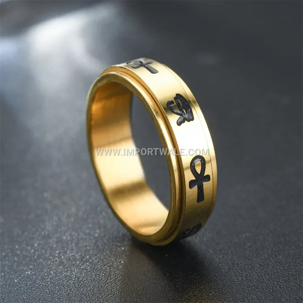Gold Stainless Steel Eye of Horus Spinner Ring