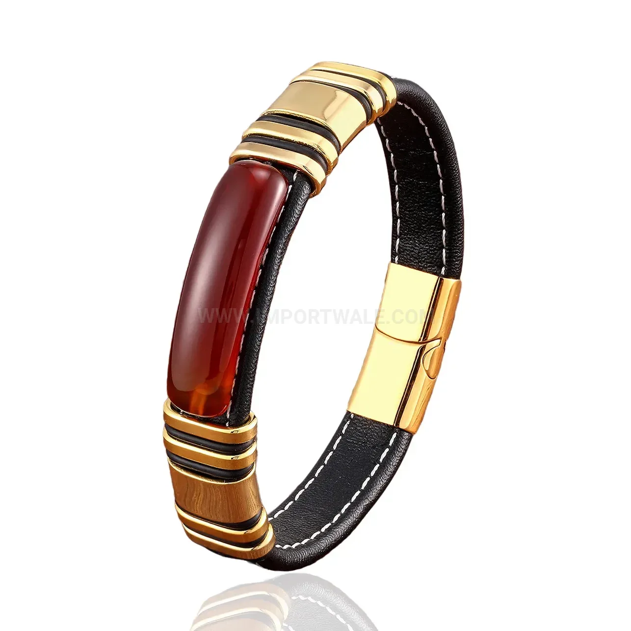 Men Retro Leather Rope Stone Bracelet Stainless Steel Clasp