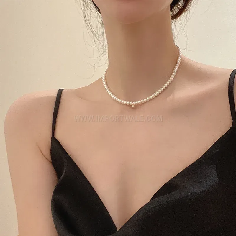 Classic Vintage French Style Faux Crystal Pearl Strand Choker Necklace
