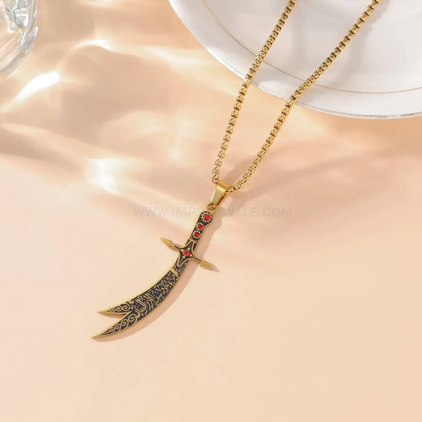 Stylish Stainless Steel Zulfiqar Sword Calligraphy Pendant Necklace
