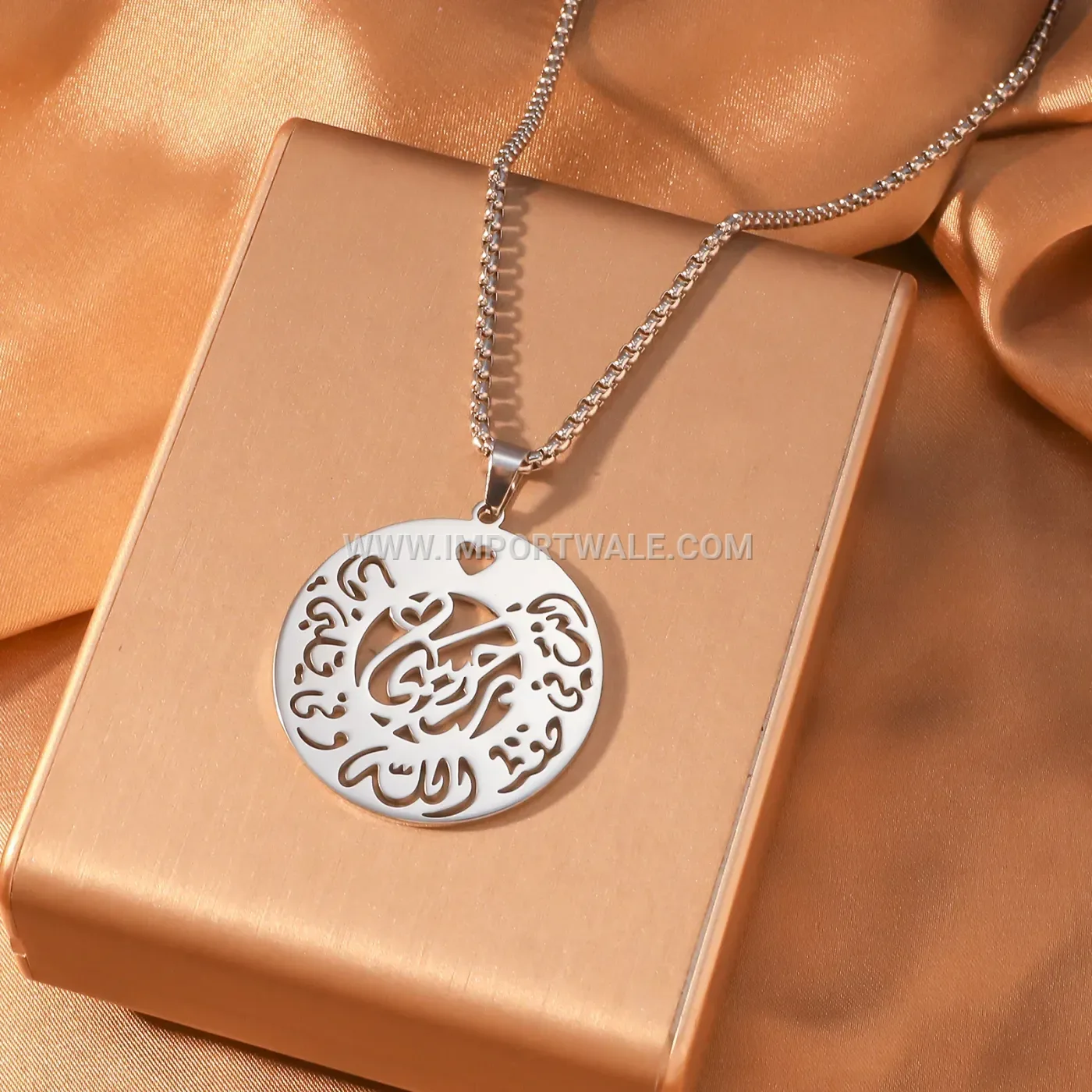 Stainless Steel Arabic Calligraphy Heart Cutout Pendant Necklace