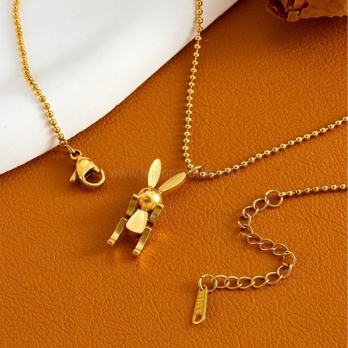 Fashion Playful Titanium Steel Robot Rabbit Pendant Bead Chain Necklace
