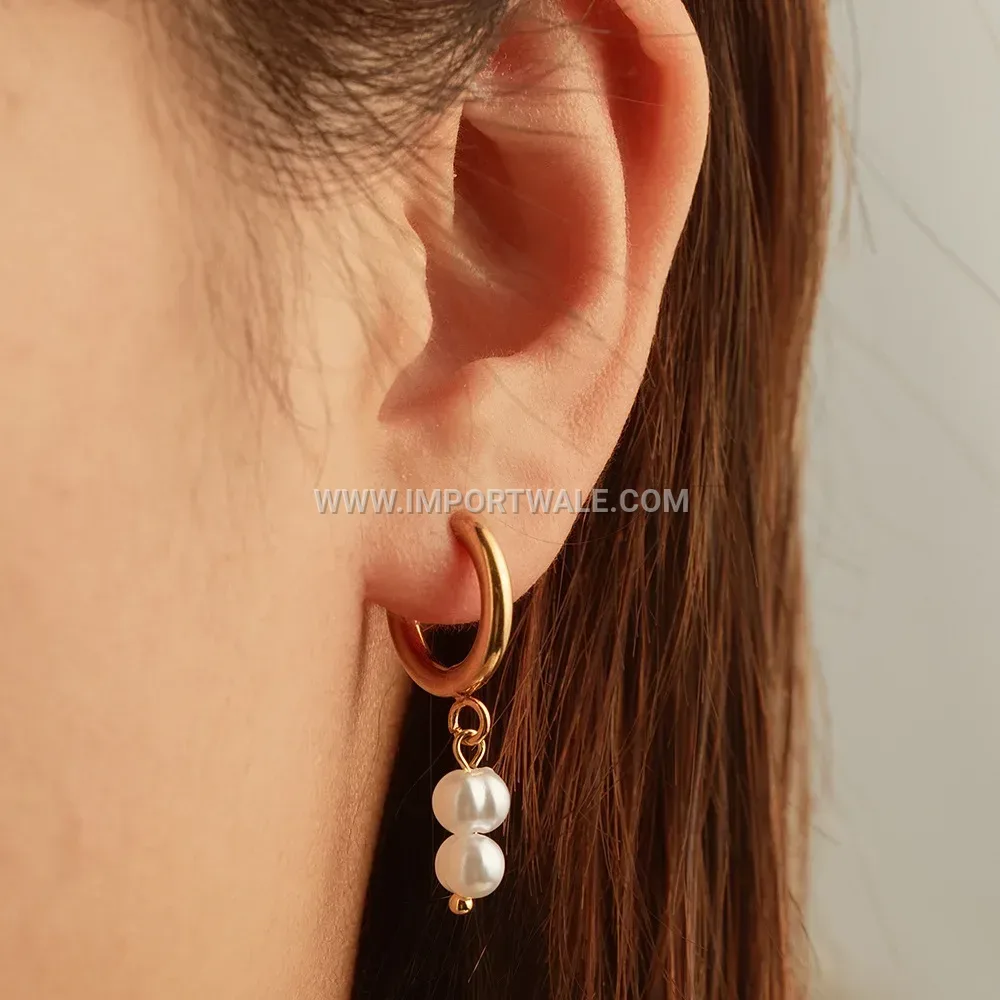 Lustrous Pearl Inlaid Stainless Steel Clip Earrings