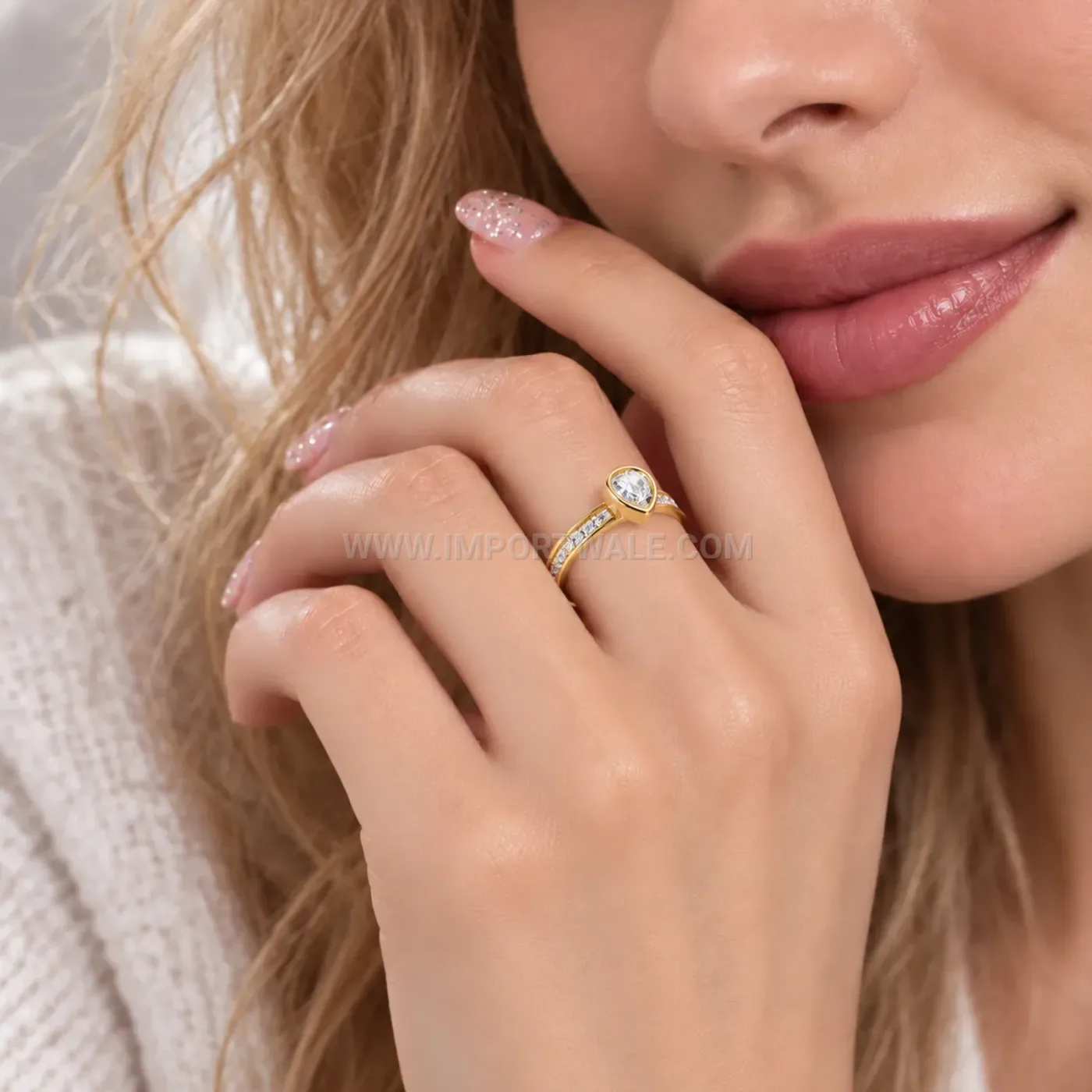 Stainless Steel Zircon Solitaire Ring Set with Pave Accent Band
