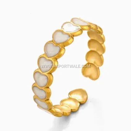 Gold Plated Heart Shaped Open Stainless Steel Enamel Ring
