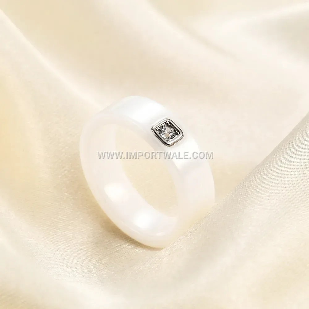 Solitaire Crystal Accent Smooth Ceramic Ring
