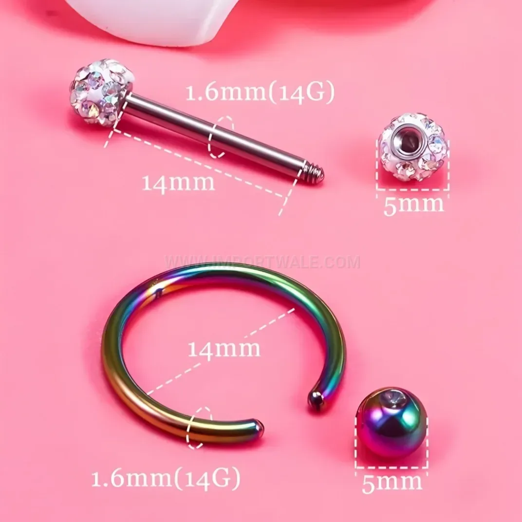 Bold Stainless Steel Straight Bar Tongue Ring Nose Piercing Stud
