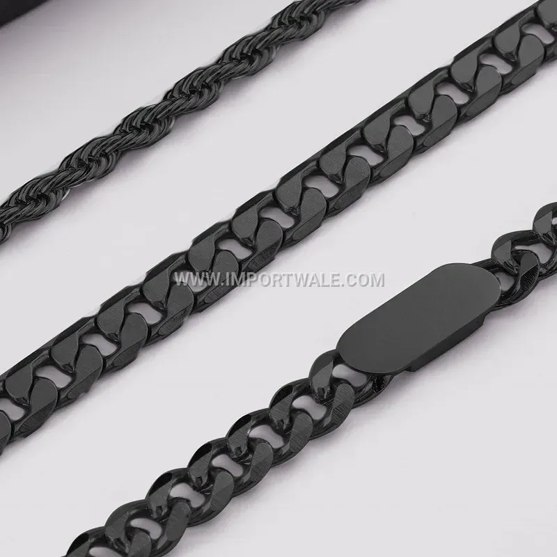 Black Stainless Steel Geometric Jewelry Set with Necklace Ring and Bracelet