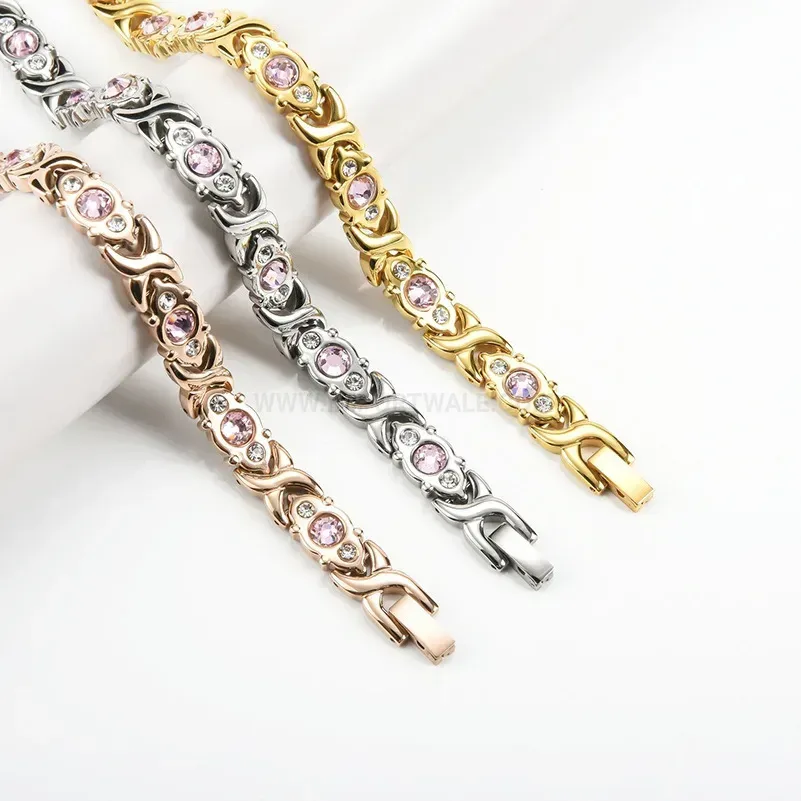 Modern Sparkling Zirconia Titanium Steel Bio Magnetic Bracelet