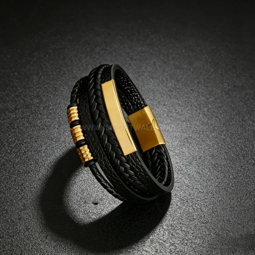 Modern Braided Leather Magnetic Clasp Cuff Bracelet