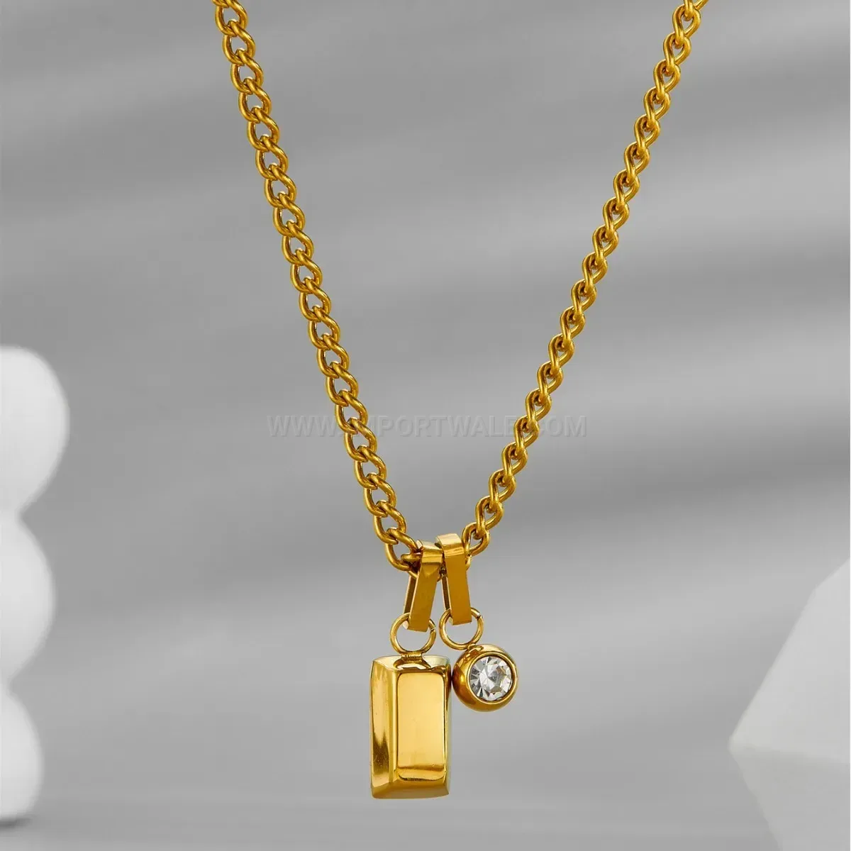 Stylish Geometric Gold Inlaid Zircon Titanium Steel Pendant Necklace