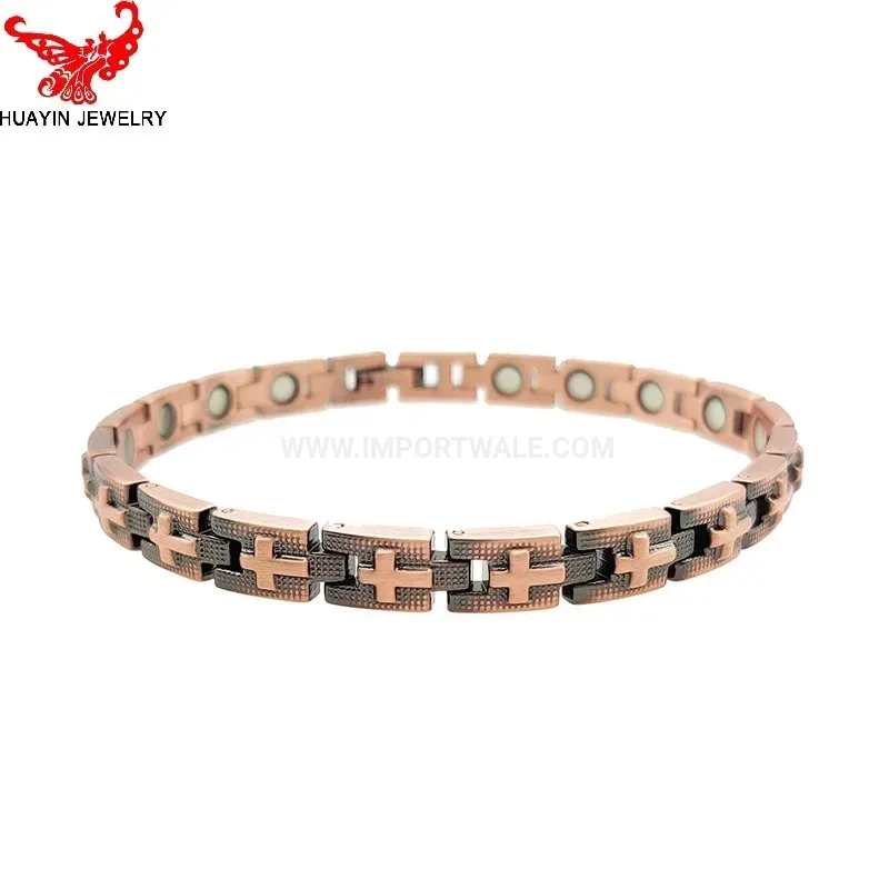 Bold Pure Copper Cross Bio Magnetic Energy Therapy Bracelet