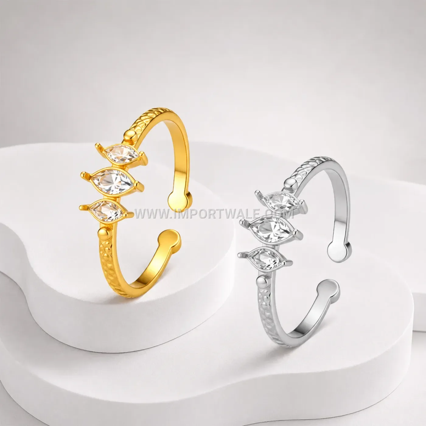 Hammered Texture Three-Stone Stainless Steel Open Ring