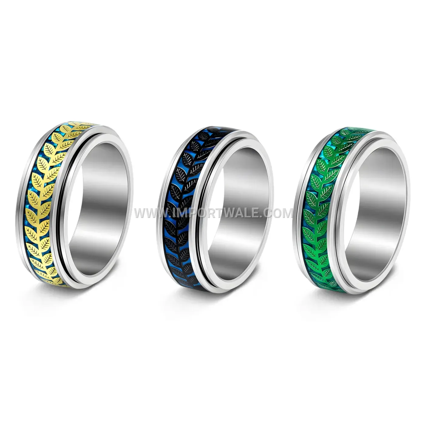Rotatable Olive Leaf Stainless Steel Stress Relief Band Ring