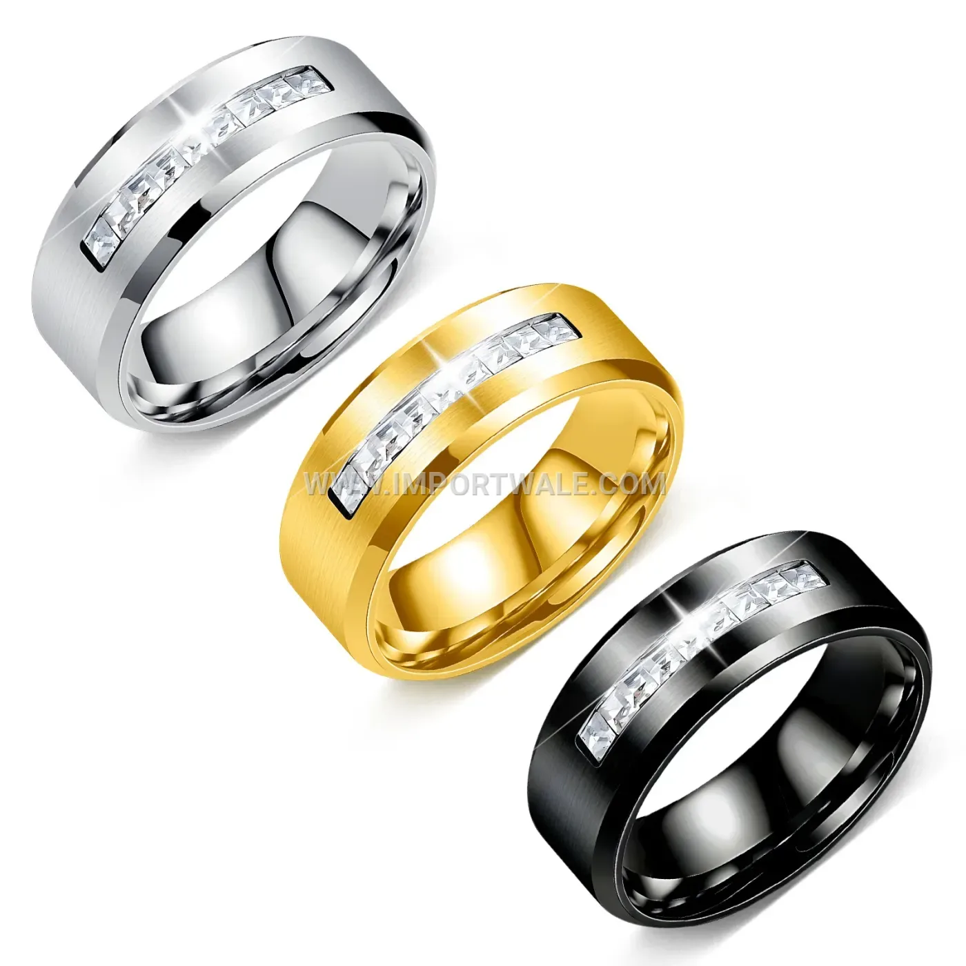 Classic Inlaid Zircon Stainless Steel Solitaire Band Ring