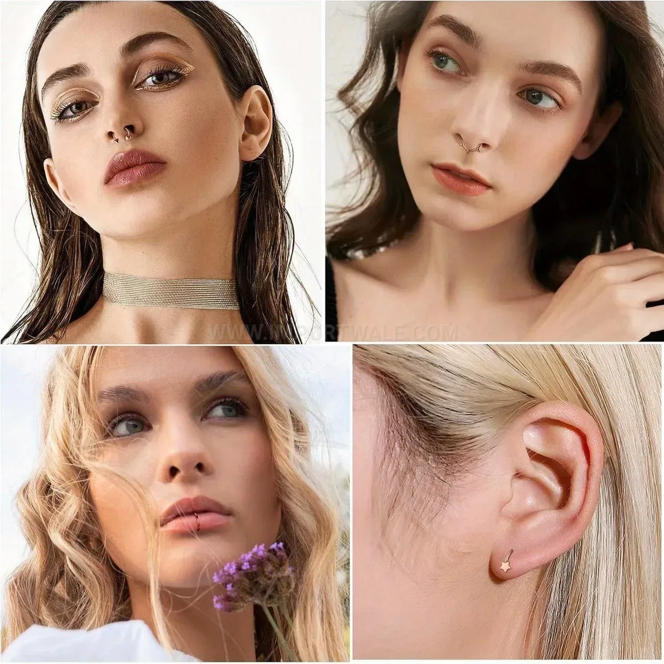 Bold Stainless Steel Rhinestone Butterfly Spiked Piercing Nose Ring Set