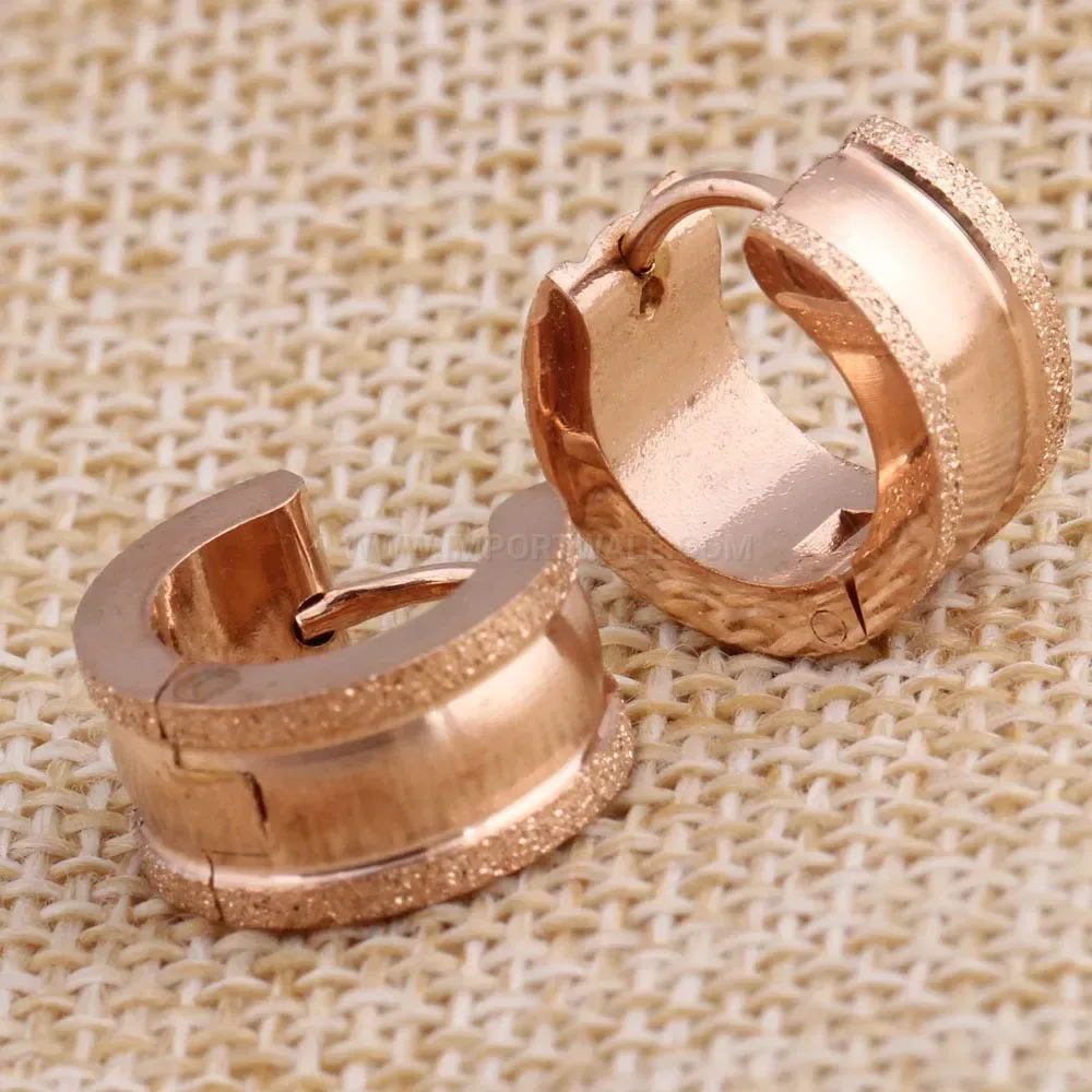 Premium Frosted Rose Gold Stainless Steel Huggie Hoop Earrings