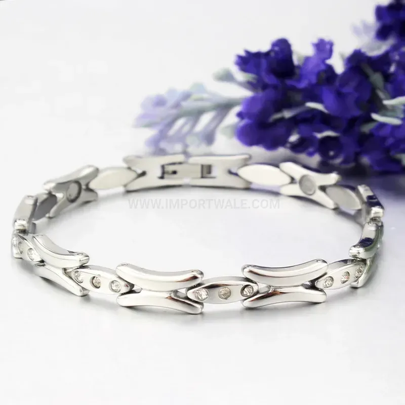Designer Delicate Titanium Steel H Letter Rhinestone Bio Magnetic Bracelet