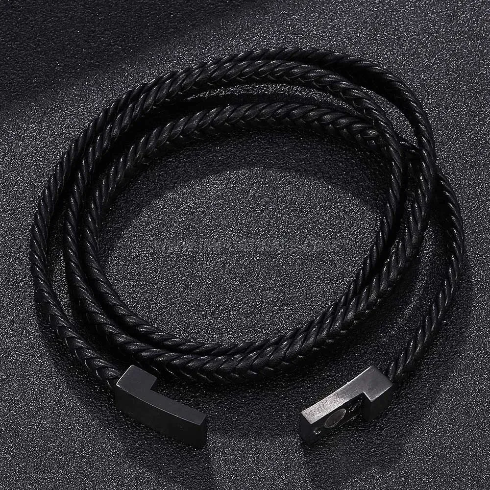 Multi Strand Leather Wrap Bracelet with Stainless Steel Accents