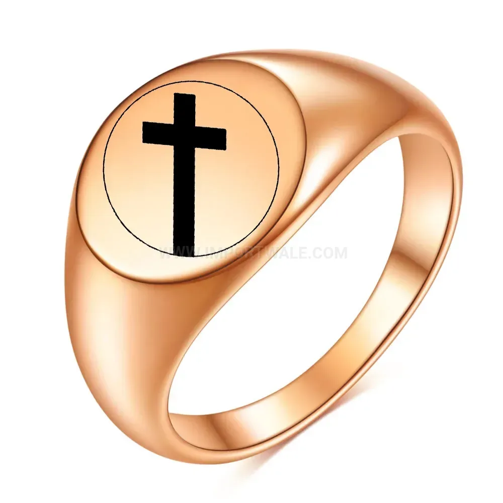 Modern Laser Engraved Cross Motif 12mm Stainless Steel Band Ring