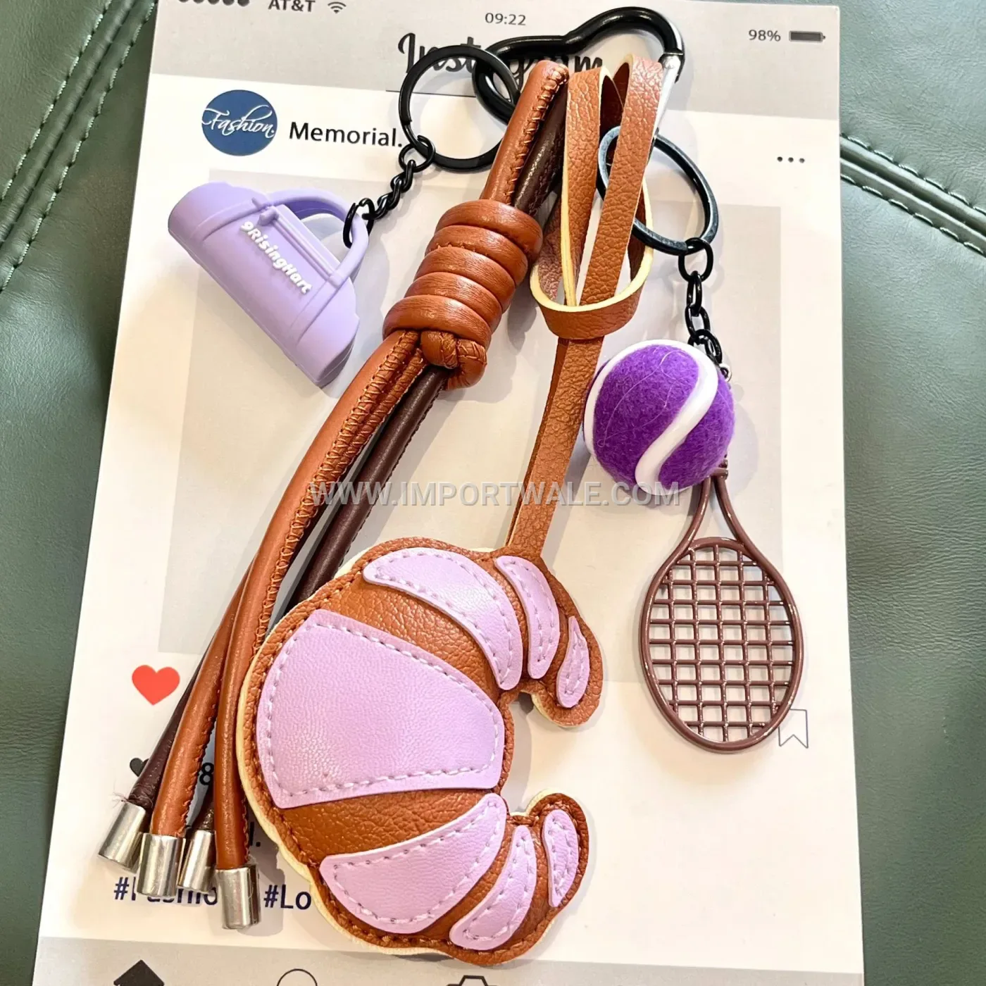 Faux Leather Tennis Sport Charm Keychain