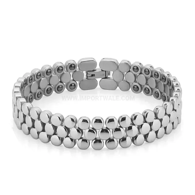 Elegant Pure Titanium Silver Double-Row Bio Magnetic Beaded Bracelet
