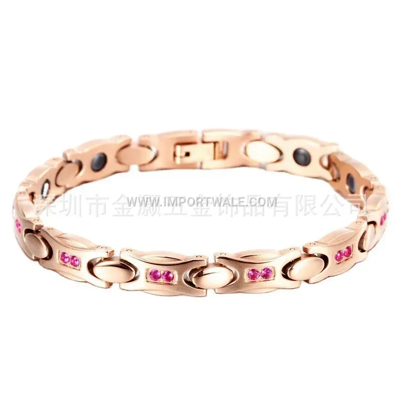 Rhinestone-Embellished Stainless Steel Magnet Bangle for Women