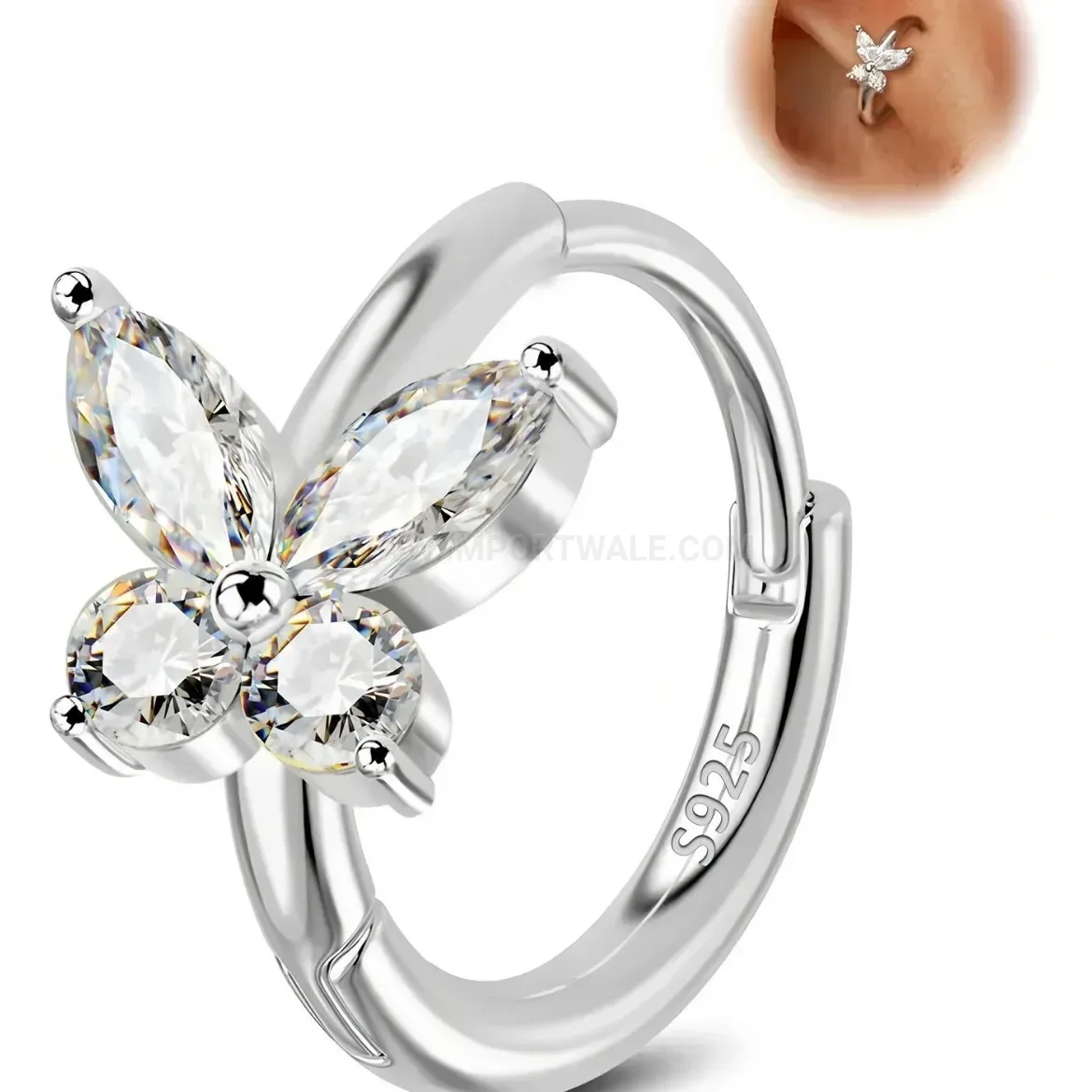 Bold Sparkling Zircon Butterfly Stainless Steel Ear Bone Piercing Stud