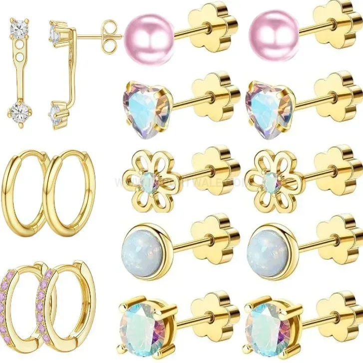 Designer Stainless Steel Zircon Chain Earring and Cartilage Piercing Set