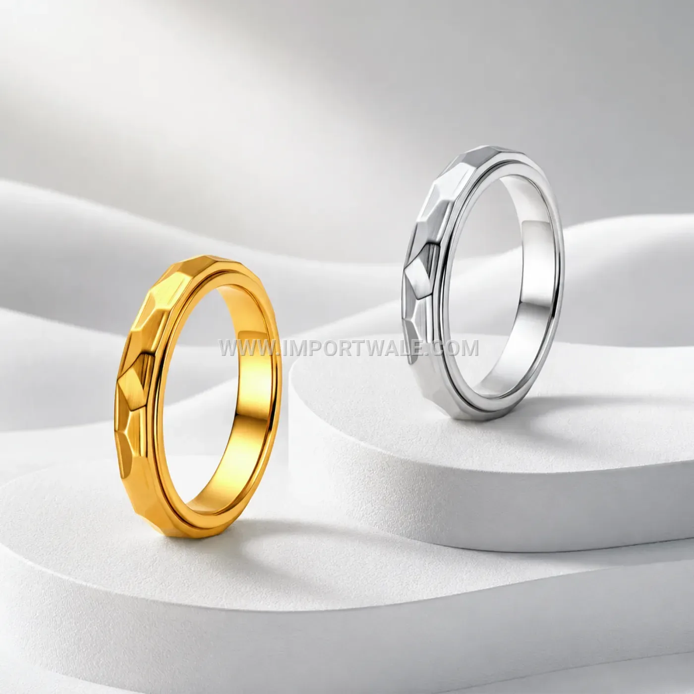 Faceted Geometric Stainless Steel Spinner Band Ring