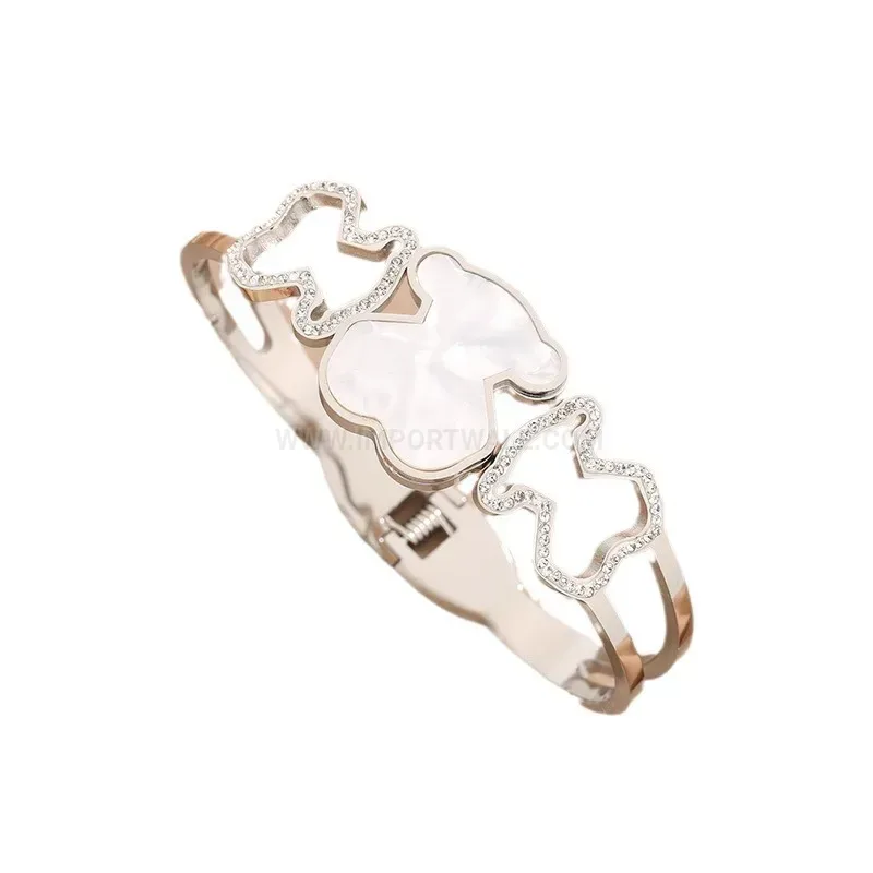 Panda Shell Accent Titanium Steel Bangle Bracelet