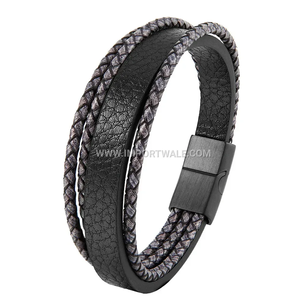 Multi-Strand Woven Leather Rope Bracelet with Alloy Hardware